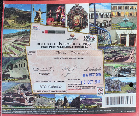 Туристический билет в Куско, полный
