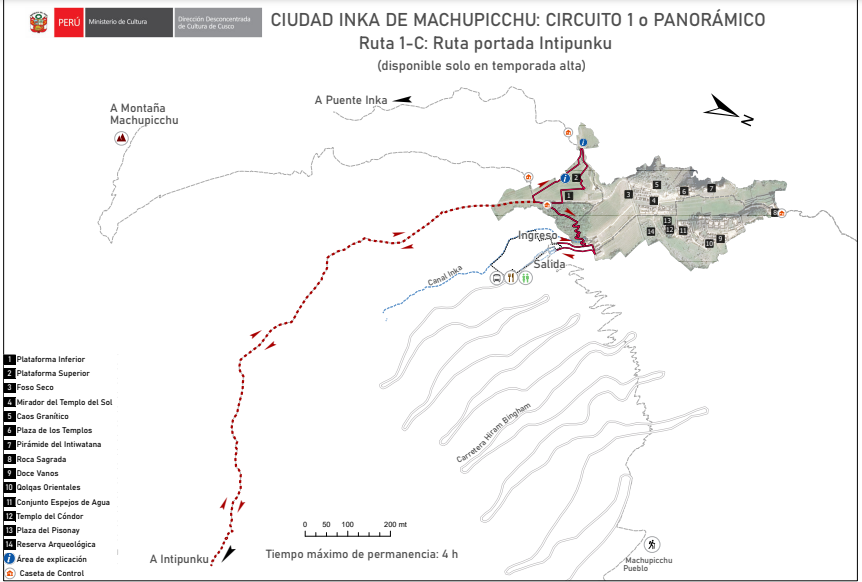 Мачу Пикчу маршрут 1 Circuito 1 (Panorámico) – Ruta 1-C: Ruta Portada Intipunku (disponible solo en Temporada Alta)