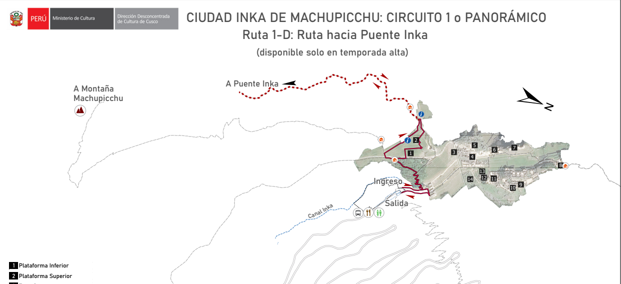 Мачу Пикчу маршрут 1 Circuito 1 (Panorámico) – Ruta 1-D: Ruta Puente Inka (disponible solo en Temporada Alta)