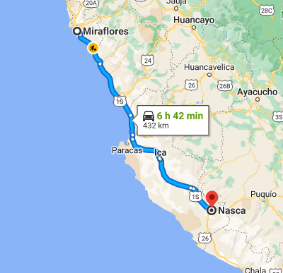Расстояние до Наска от Лимы